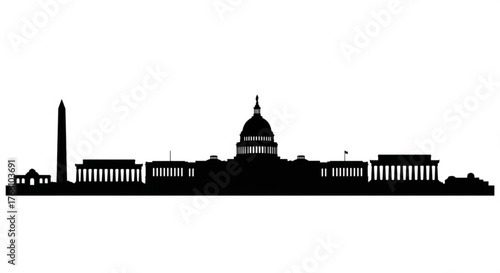 Silhouette of washington dc skyline featuring the capitol building and washington monument at daytime view