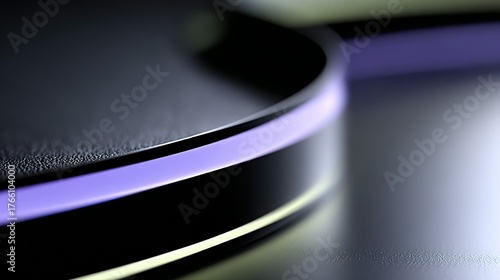 Abstract Macro: Black Cylinder with Purple and Yellow Light Bands, Textured Surface
