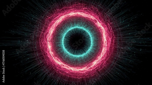 Abstract Neon Tunnel: Glowing Vortex of Energy and Light, Dark Background.