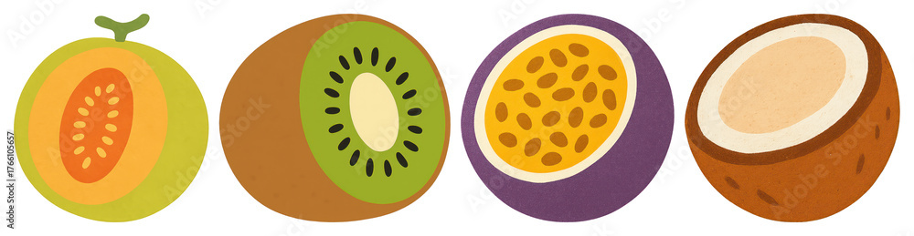 Fototapeta premium Colorful tropical fruit illustrations