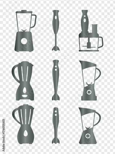 Electric Kitchen Blenders Food Processors And Immersion Blender Vector Icons Set