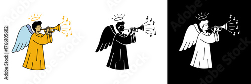 Elegant angel playing a trumpet, representing heavenly joy and celebration. Perfect for Christmas, Epiphany, or religious greeting card designs.