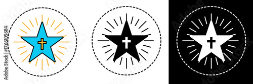 A glowing star with a cross symbol in the center, representing divine light and faith. Perfect for Christmas, Epiphany, or other Christian celebrations.