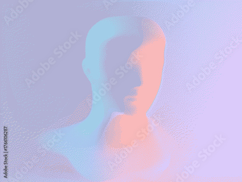 Soft pastel abstract human figure blending geometric and fluid forms in vibrant hues