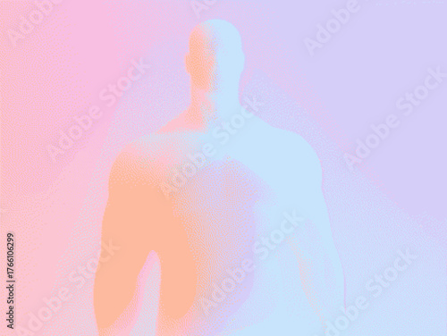 Abstract figure in soft pastel hues, emitting a surreal and dreamlike quality.