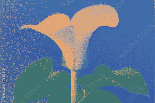 Stylized calla lily on a blue background featuring geometric textures and vibrant color contrast