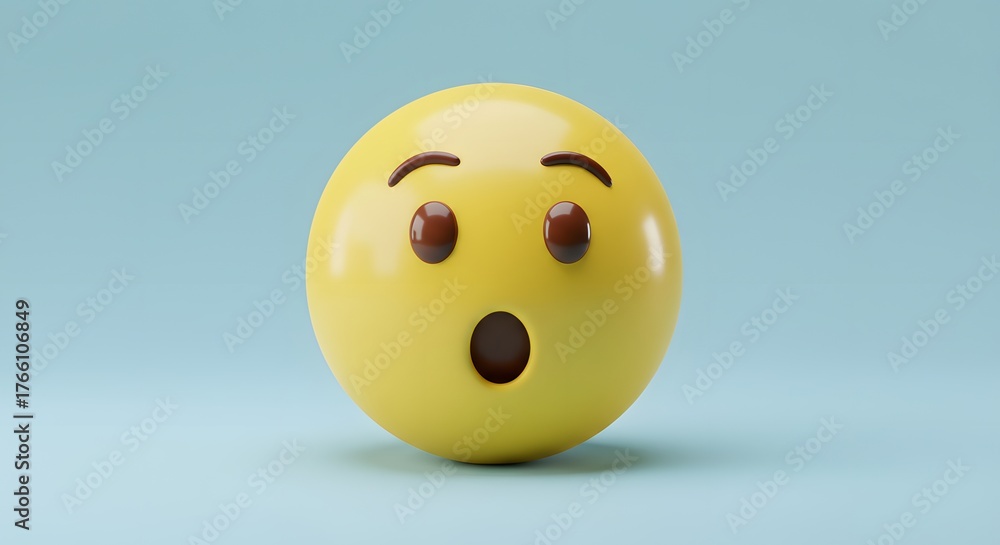 Fototapeta premium Expressive Yellow Face Emoji with Wide Eyes and Open Mouth, Conveying Surprise or Shock, Rendered in 3D