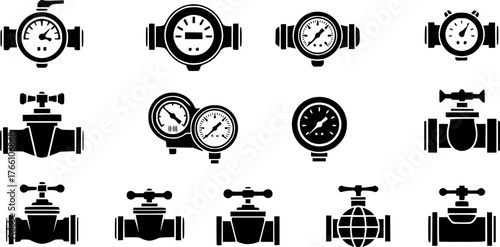 Icons of Water Meters, Gauges, and Valves
