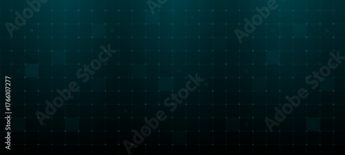 Grid overlay with small circles and squares on dark background. Digital head up display vector graphic for technology and data concept.