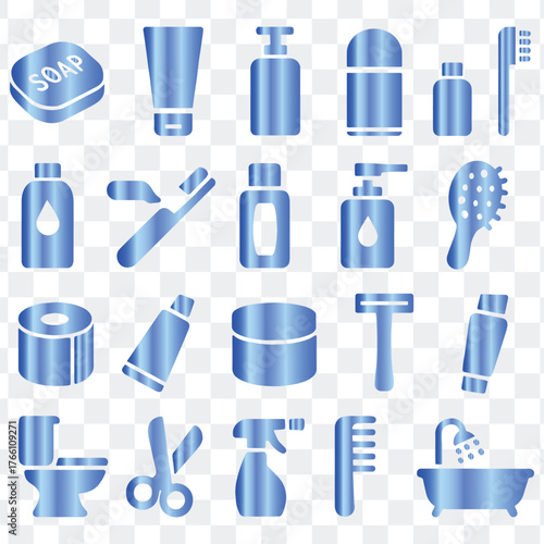 Bathroom personal hygiene and body care products vector icons set