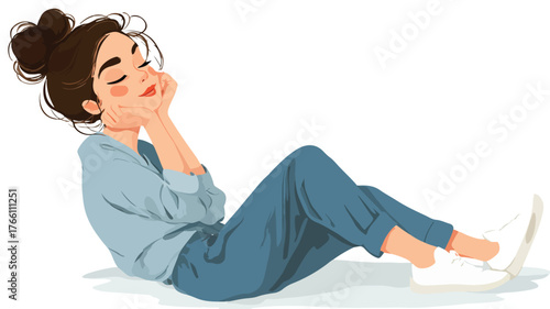 Lazy Girl Relaxing Vector Illustration on White Background