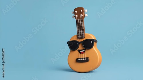 Happy Guitar Musical Character Talking on a Blue Background