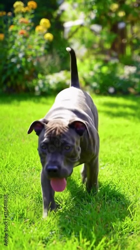 Pitbull dog in the garden