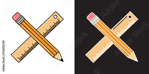Professional pencil and ruler crossed for design creation and measurement, symbolizing education, drafting, and artistic projects with a clean, modern aesthetic.
