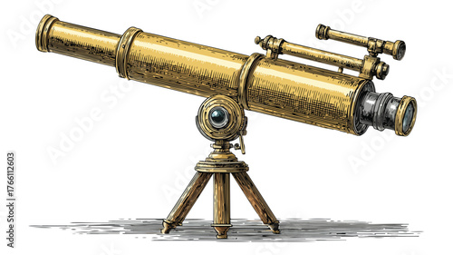 Antique Telescope Illustration on White Background for Astronomy Enthusiasts
