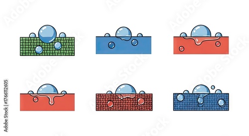 Pixelated Bubbles Floating Above Variously Colored Rectangular Blocks in a White Background