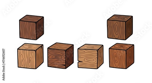 Arrangement Of Brown Wooden Cubes With Varied Textures And Hues Against White Background