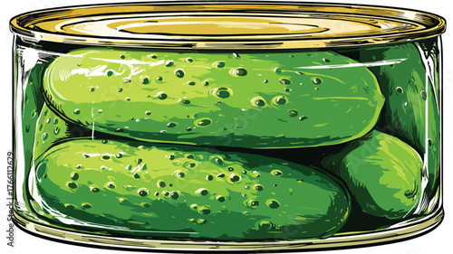 Whole Pickled Cucumber Gherkin Preserved in Can Vector Illustration