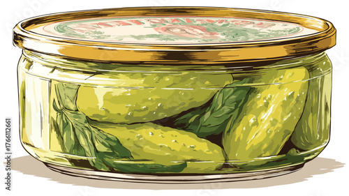 Whole Pickled Cucumber or Gherkin Preserved in a Can Vector