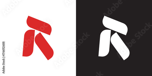 Dynamic abstract logo symbolizing innovation and forward momentum, perfect for modern brands seeking a bold visual identity in red and white.