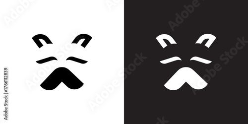 Expressive minimalist cartoon dog face showing sadness and disappointment with simple lines and bold shapes on contrasting backgrounds