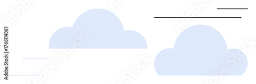 Blue clouds with thin horizontal lines illustrating air movement and wind. Ideal for weather, nature, simplicity, tranquility, speed, environment, and minimalistic design themes. Simple flat metaphor