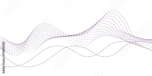Abstract wave element for design. Digital frequency track equalizer. Stylized line art background. Vector illustration. Wave with lines created using blend tool. Curved wavy line, smooth stripe.