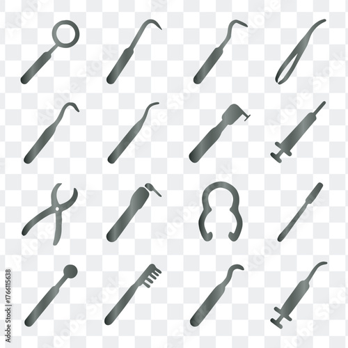 Dental Instruments Equipment And Dentistry Procedures Vector Icons Set