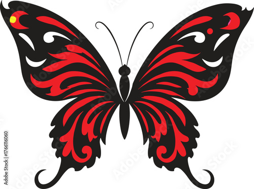 Stylized black red butterfly with yellow eye detail insect wings vector