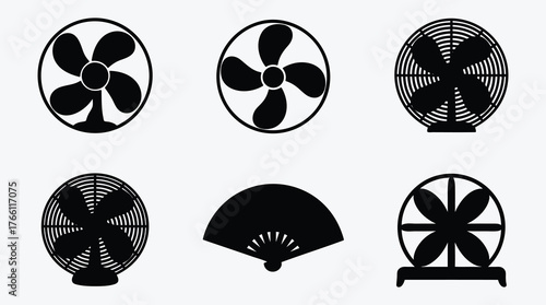 Variety of black fan silhouettes on a clean white background collection