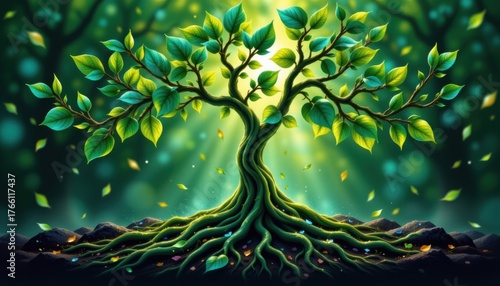 Vibrant Forest Tree with Sunlit Canopy