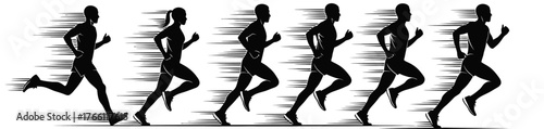 Silhouetted runners in motion, conveying speed and activity.
