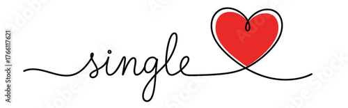 A whimsical illustration of the word 'single' with a heart replacing the 'i', symbolizing love and relationships.