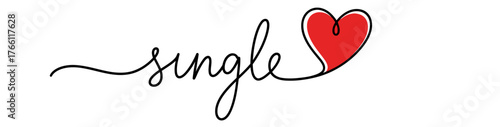 A cursive drawing of the word "single" with a heart at the end of the word.
