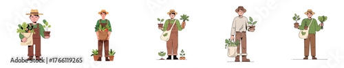 Sustainable Farmer Holding Plants Flat Vector Illustration for Organic Gardening and Eco Green Lifestyle Design