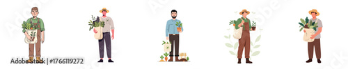 Organic Farmer Holding Plants Flat Vector Illustration for Eco Agriculture and Sustainable Green Lifestyle Design