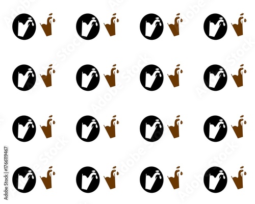 Beverage product logo or icon. Illustration of a chocolate drink spilling into a glass. Chocolate and vanilla in a glass.