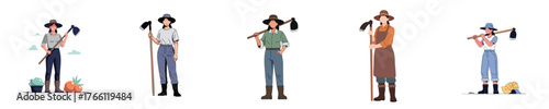 Female Farmer Holding Hoe Flat Vector Illustration for Agriculture and Rural Work Concept