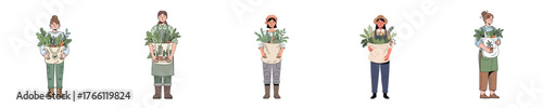 Female Farmers Holding Fresh Organic Vegetables Flat Vector Illustration for Gardening and Eco Farming Concept