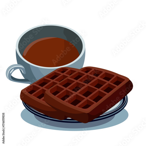 chocolate waffles and coffee in a cup