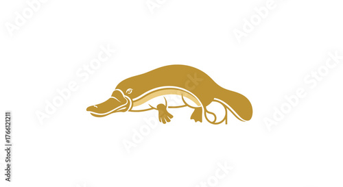 A simple, elegant golden illustration of a platypus isolated on a clean white background.