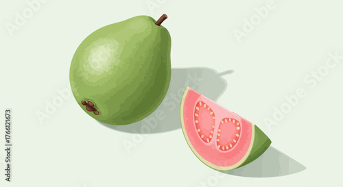 Fresh guava and slice with vibrant pink pulp for tropical indulgence