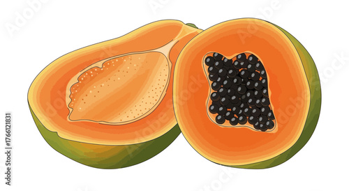Vibrant papaya halves showing off their delightful texture and colour
