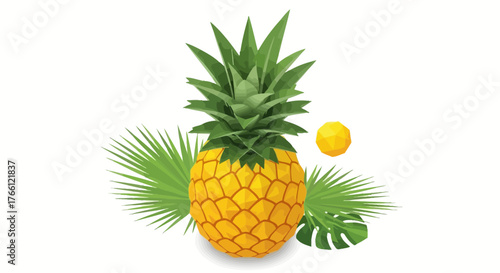 Vibrant Pineapple Artwork with Tropical Leaves on a Clean White Backdrop