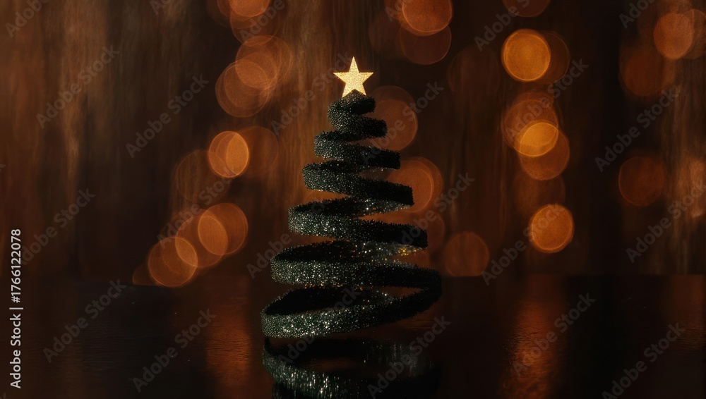 Obraz premium Minimalist Christmas Tree with Star Topper and Bokeh Lights.