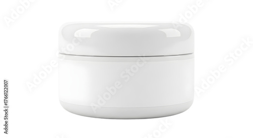 Simple white cosmetic jar with a blank front, isolated on a pure white background. Professional studio shot perfect for product mockup use