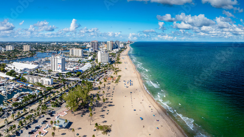 aerial drone view Fort Lauderdale, Florida with beach and city