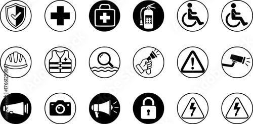 Security and rescue icon set for emergency preparedness and safety design