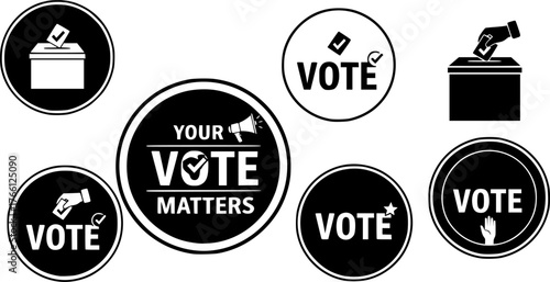 Election badge set with vote and your vote matters designs