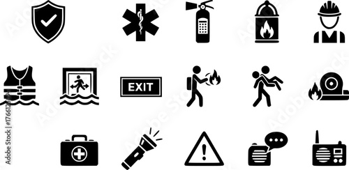 Security and rescue icon set for emergency preparedness and safety design
